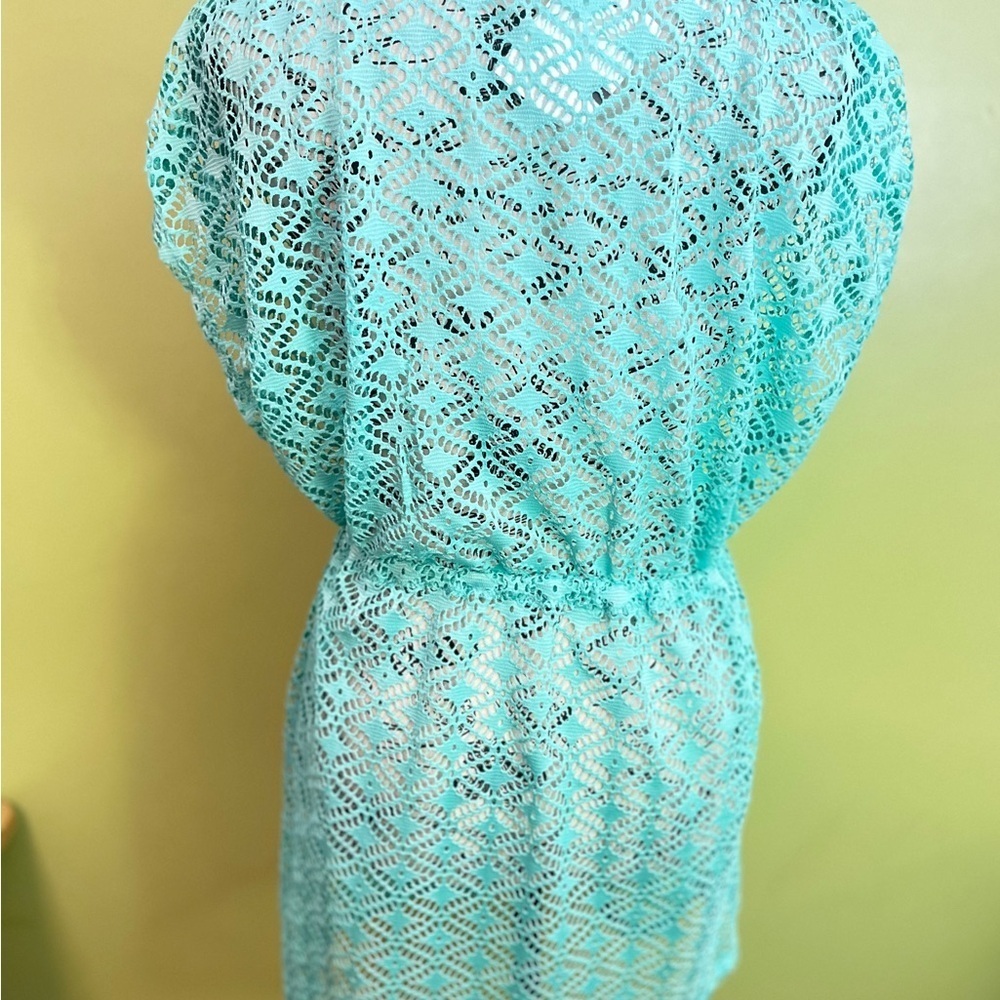 Turquoise Crochet Swimsuit Cover-Up Dress Size Large - Picture 3 of 5